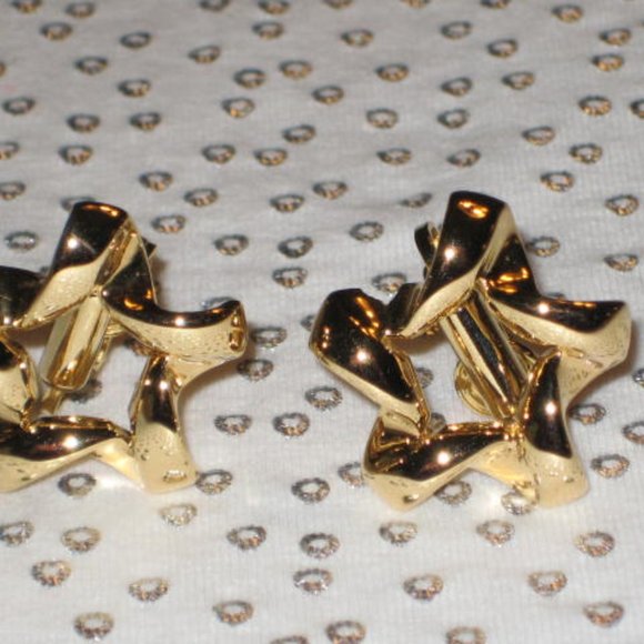 Vintage Unworn by Premier Designs Set Gold Abstract Star Shaped Pin & Earrings - Picture 6 of 8